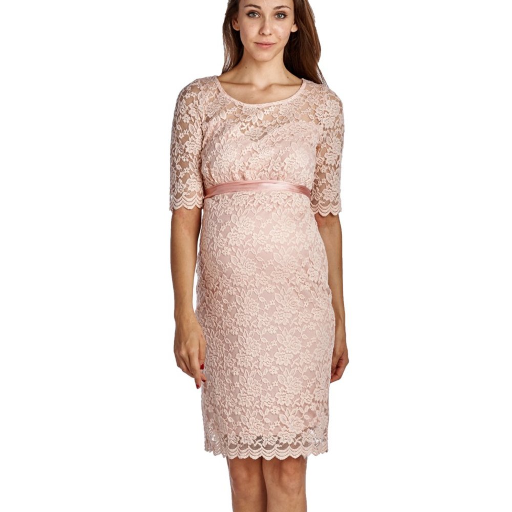 <CMD1034> PINK LACE MATERNITY MIDI DRESS